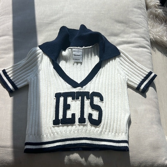 IETS Frans Crop Knit Ribbed Polo Sweater Medium - Picture 2 of 2